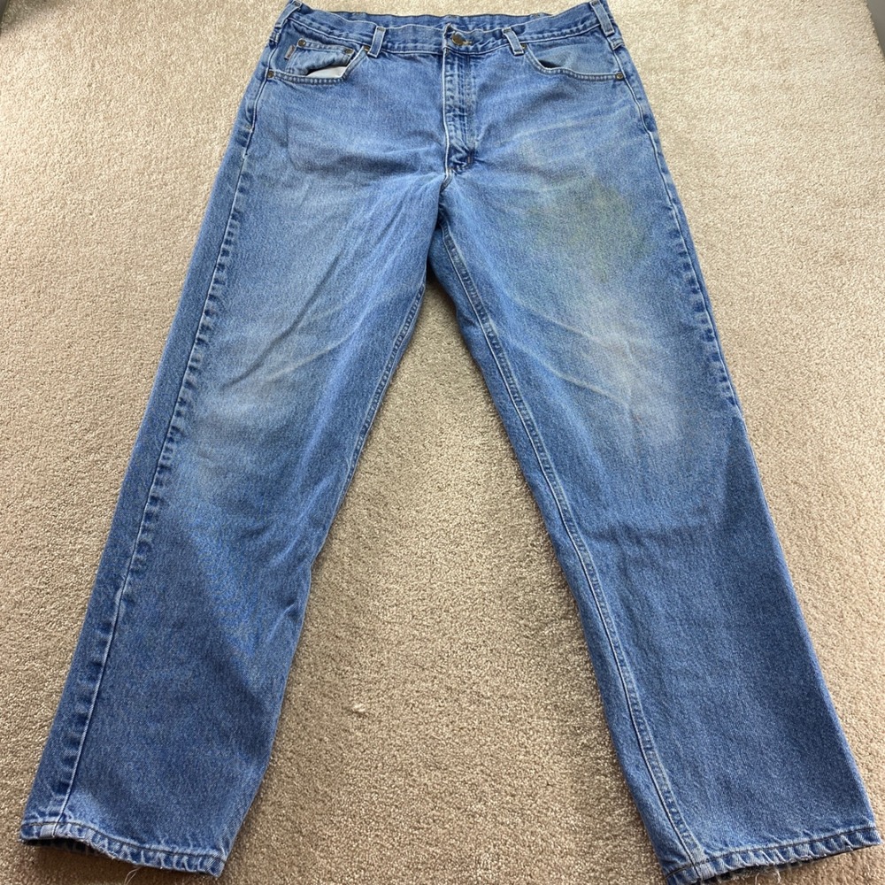 Carhartt Jeans Mens 38x32‎ Blue Straight Leg Denim Work Pants Outdoor